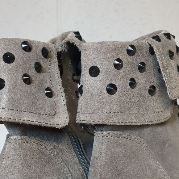 Fergie Mercury Studded Moto Combat Leather Boots, Lace Up, Size 7.5 - Picture 8 of 9